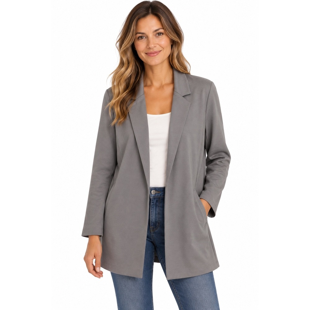 Eileen Fisher Gray Lyocell Blend Open Front Blazer Jacket Medium M